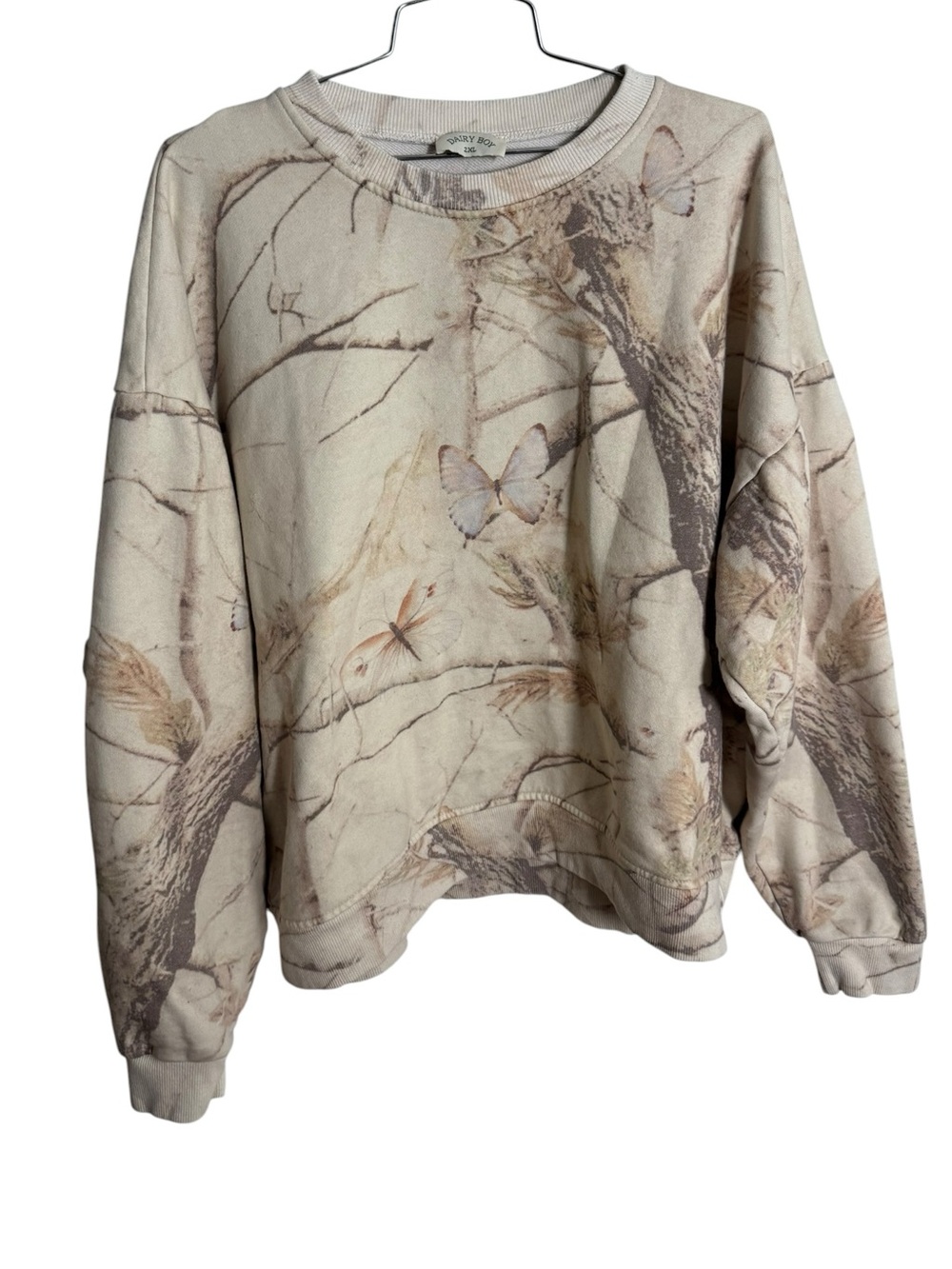 Dairy Boy Camo Butterfly Printed Crewneck Sweatshirt 2XL